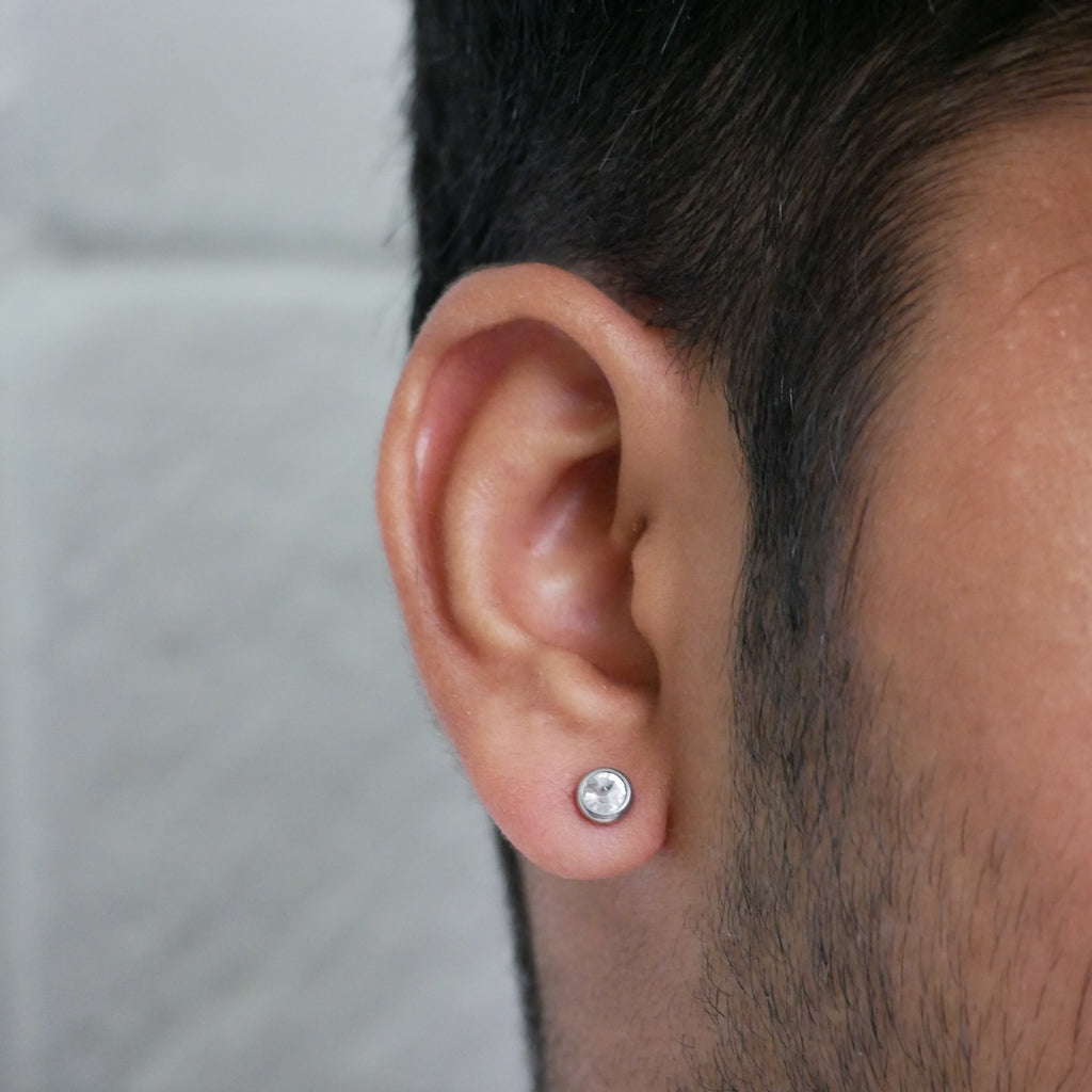 Round Clear Crystal Silver-Tone Stud