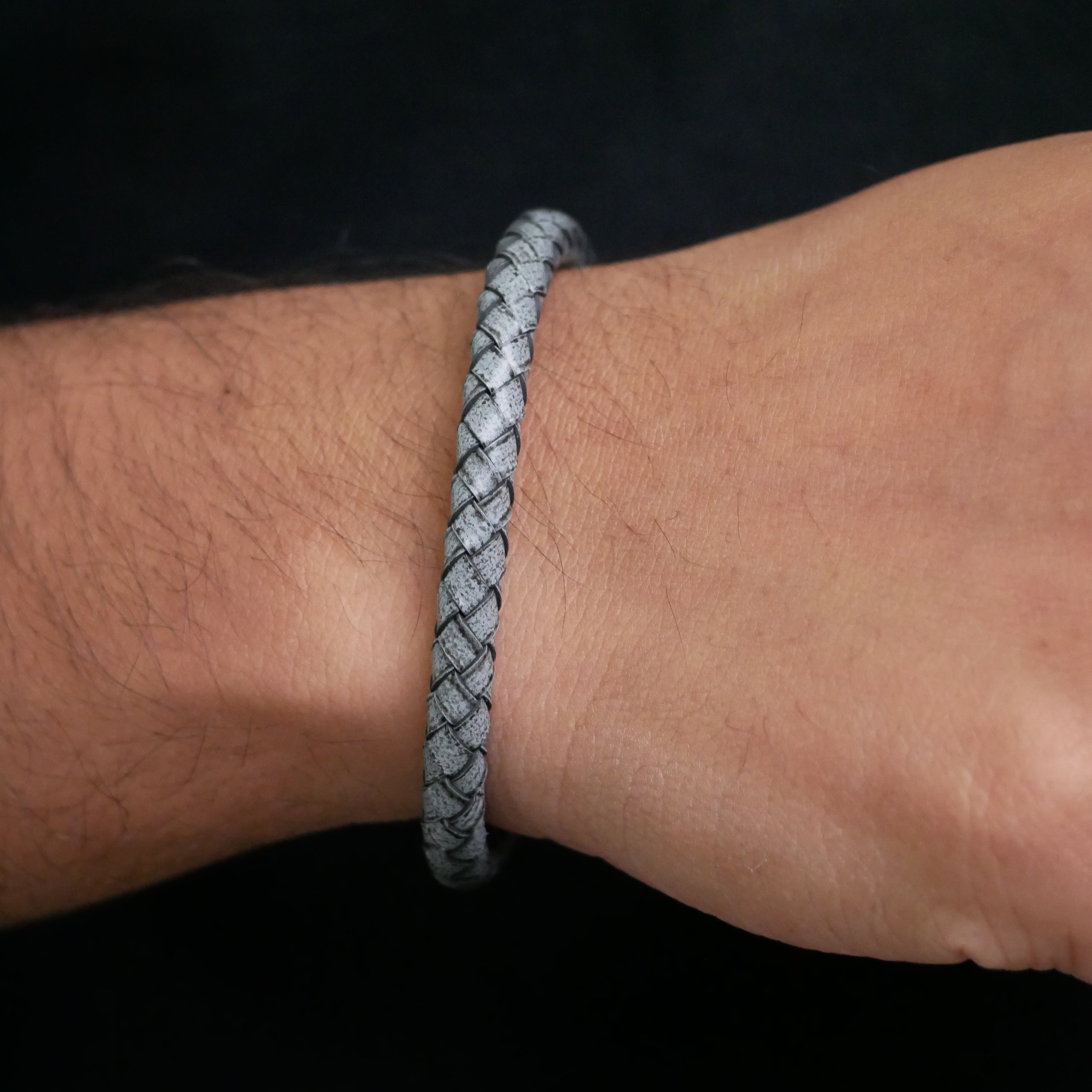 Ashen Slate Woven Leather Bracelet Secondary image