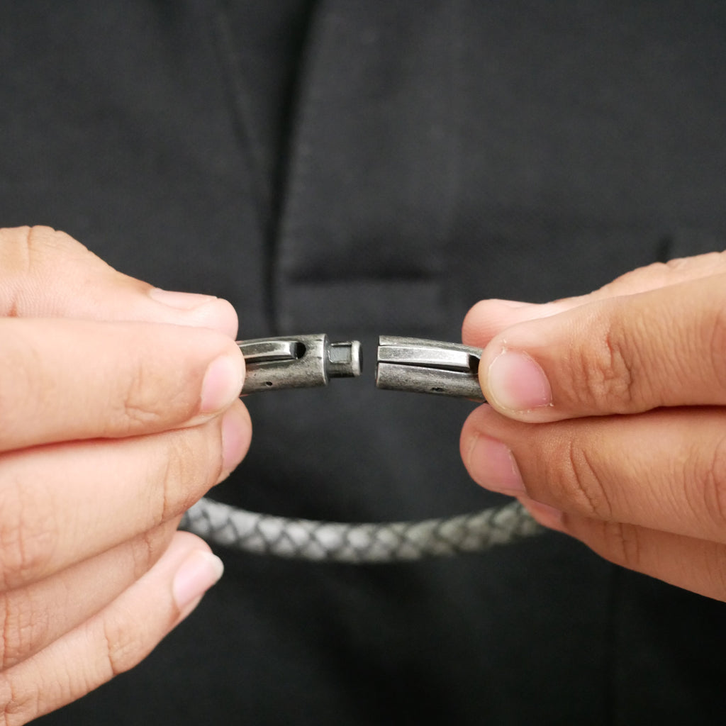 Ashen Slate Woven Leather Bracelet