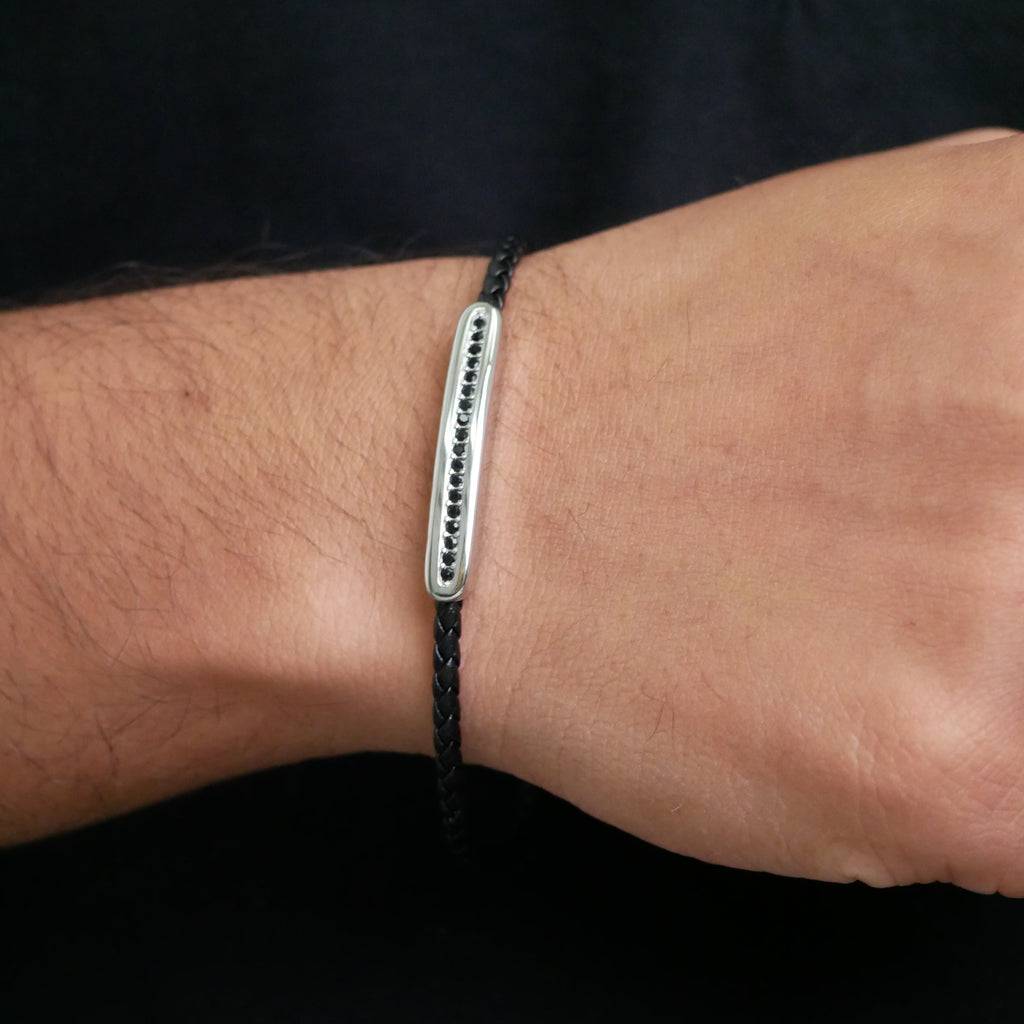 Noir Braided Leather Bar Bracelet