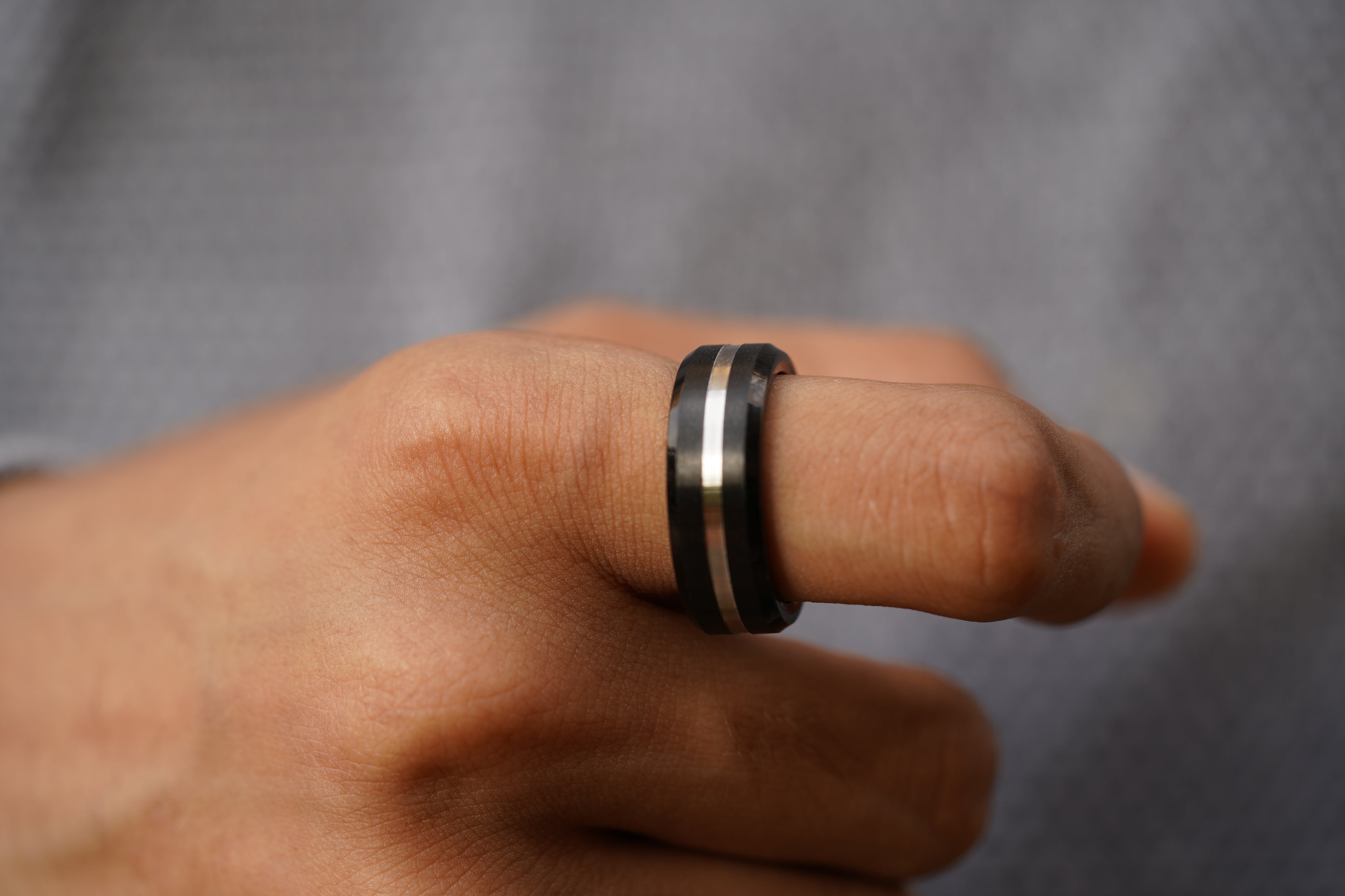 Black Ring with Silver band Secondary image