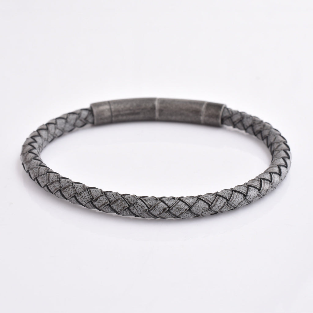 Ashen Slate Woven Leather Bracelet