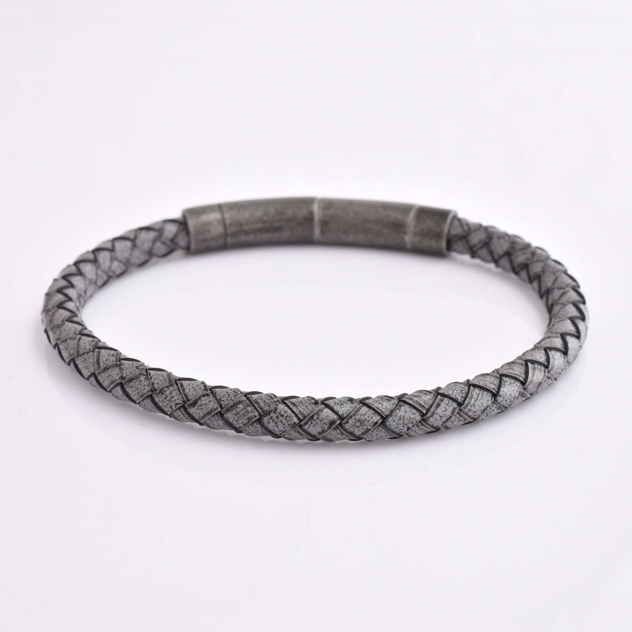 Ashen Slate Woven Leather Bracelet