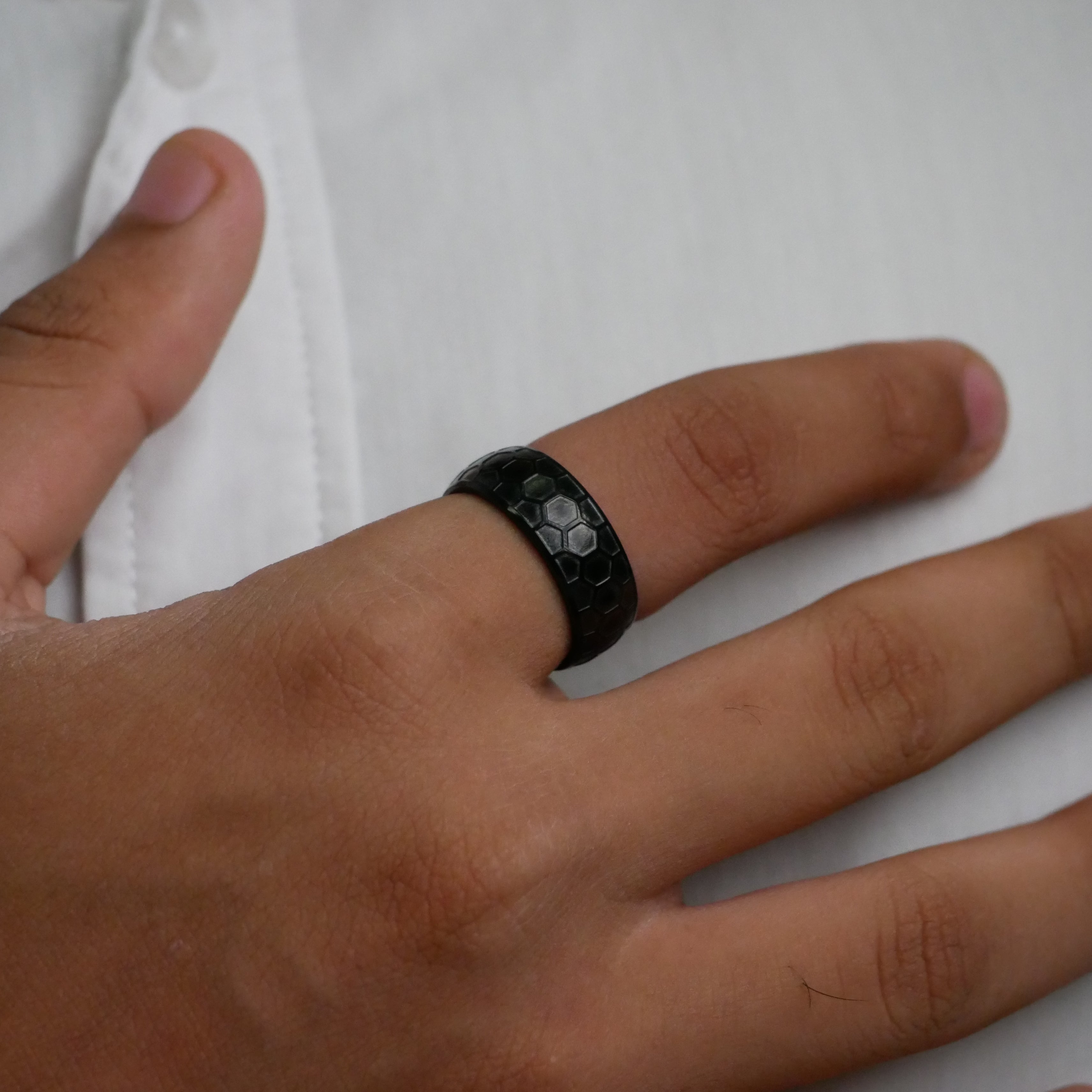 Geometric Hexagon Textured Ring