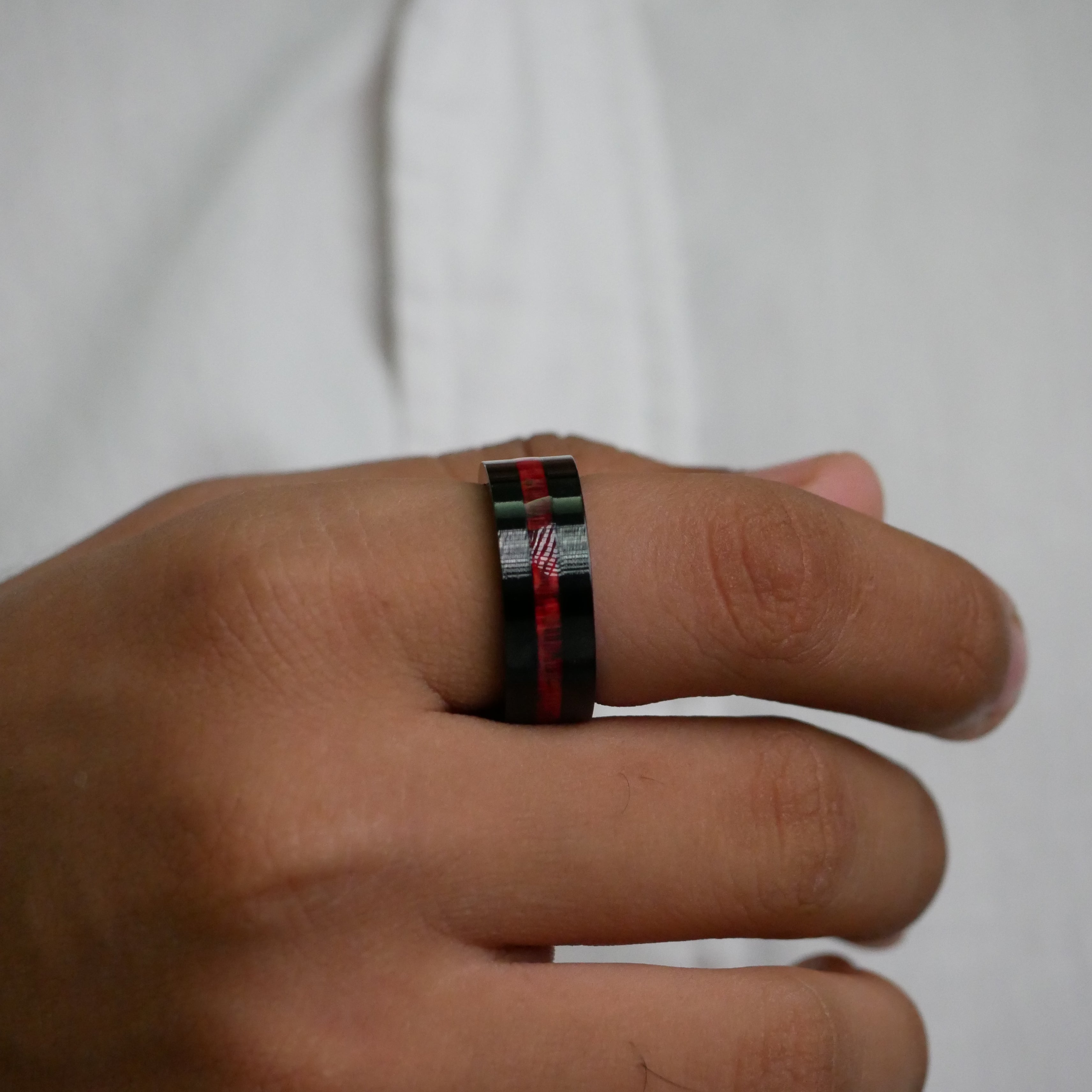 Two-Tone Black and Red Inlay Men's Ring Secondary image