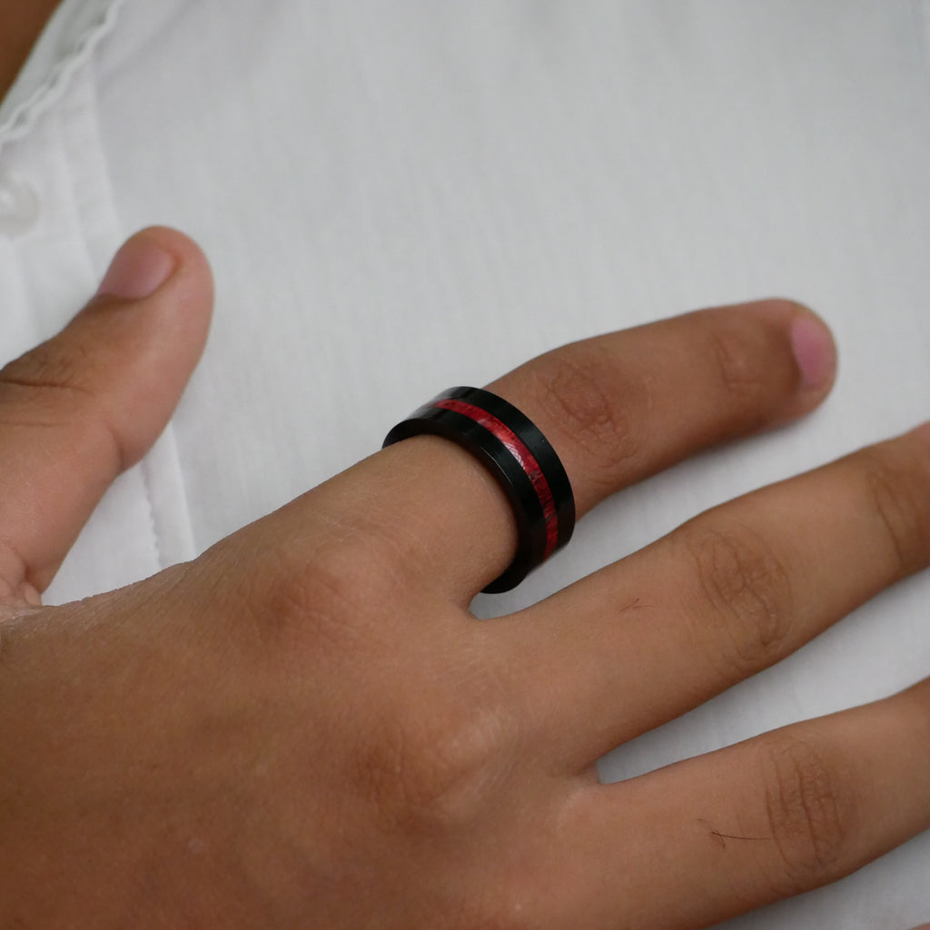 Two-Tone Black and Red Inlay Men's Ring