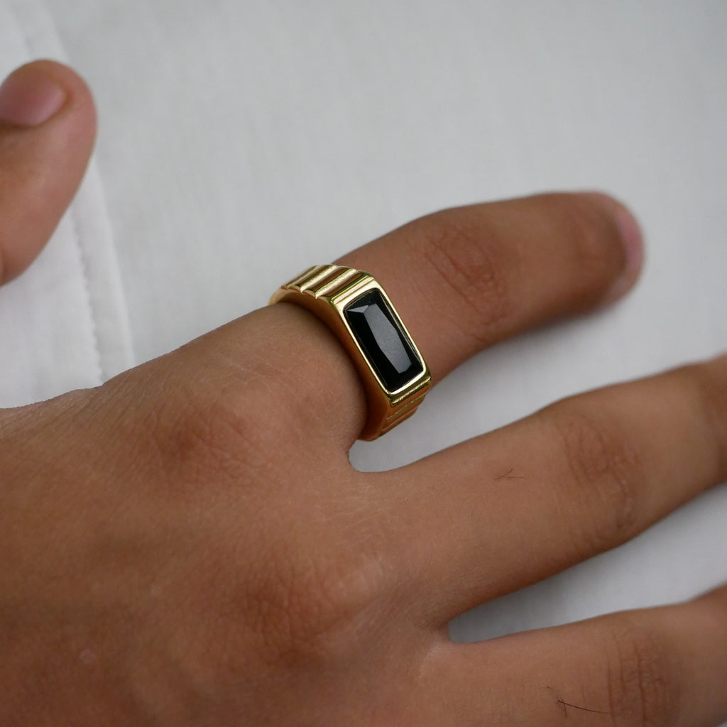 Geometric Gold Ribbed Band Ring