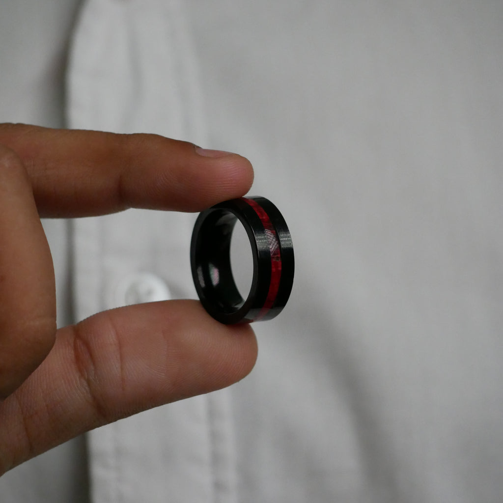Two-Tone Black and Red Inlay Men's Ring