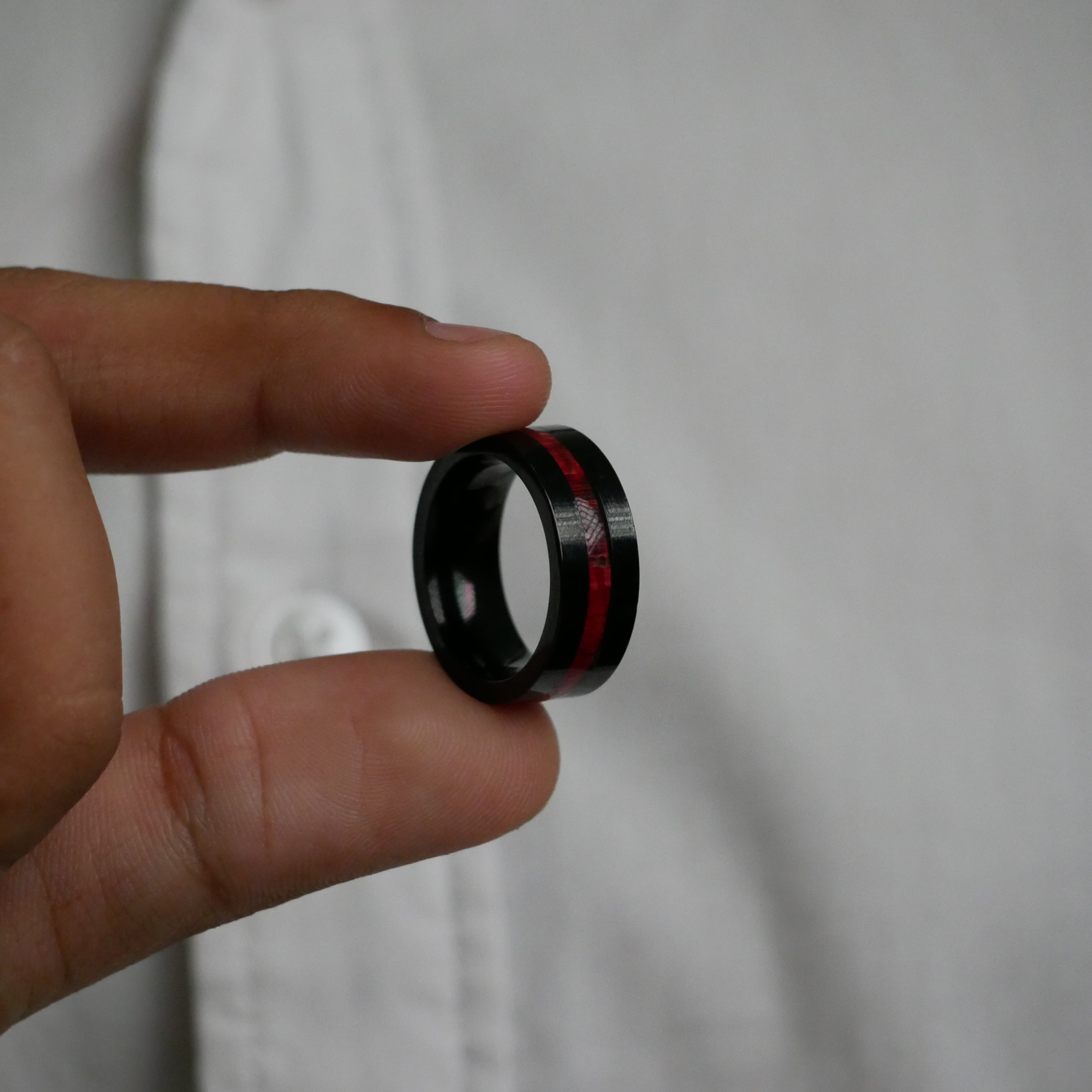 Two-Tone Black and Red Inlay Men's Ring
