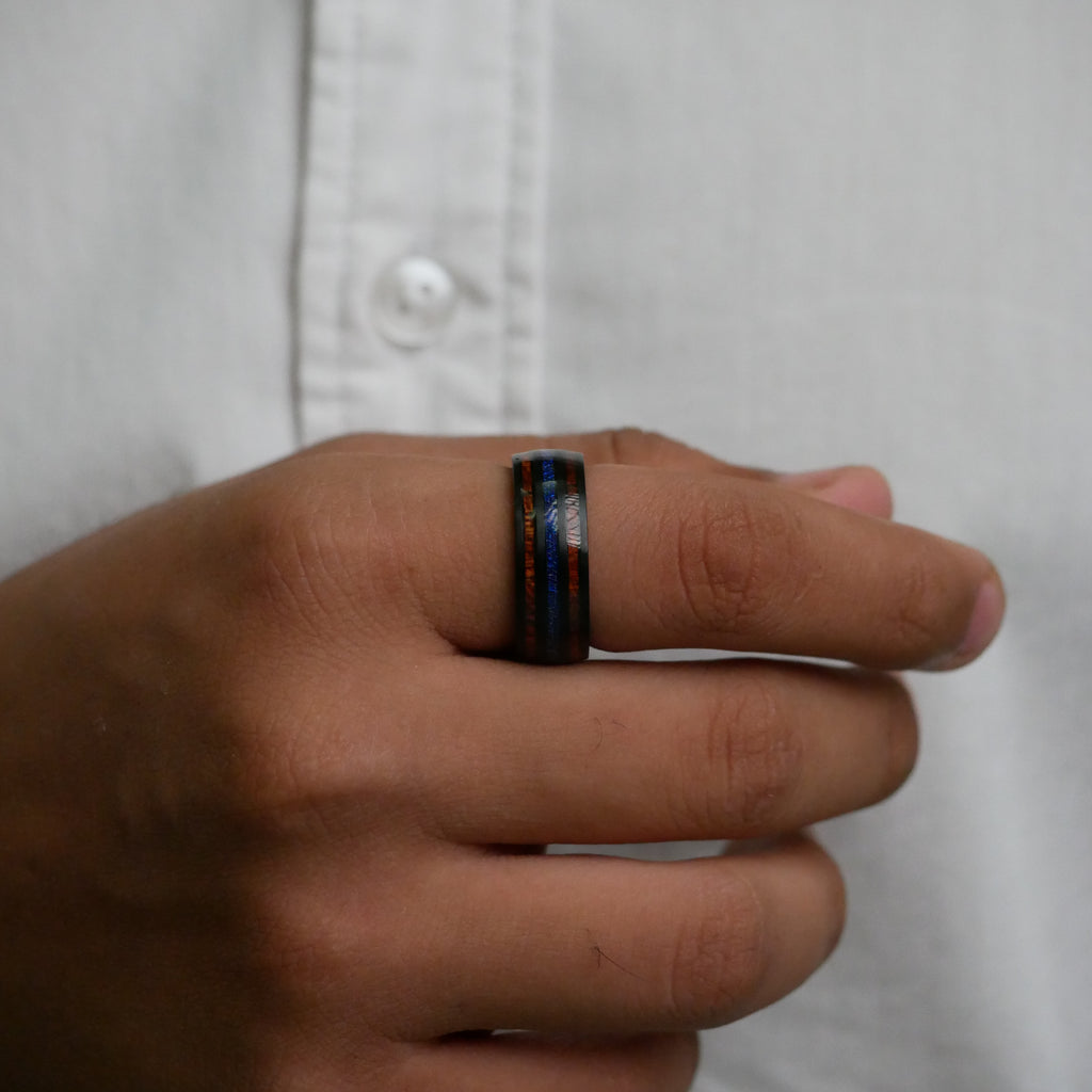 Two-Tone Wood and Blue Channel Ring