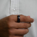 Two-Tone Wood and Blue Channel Ring