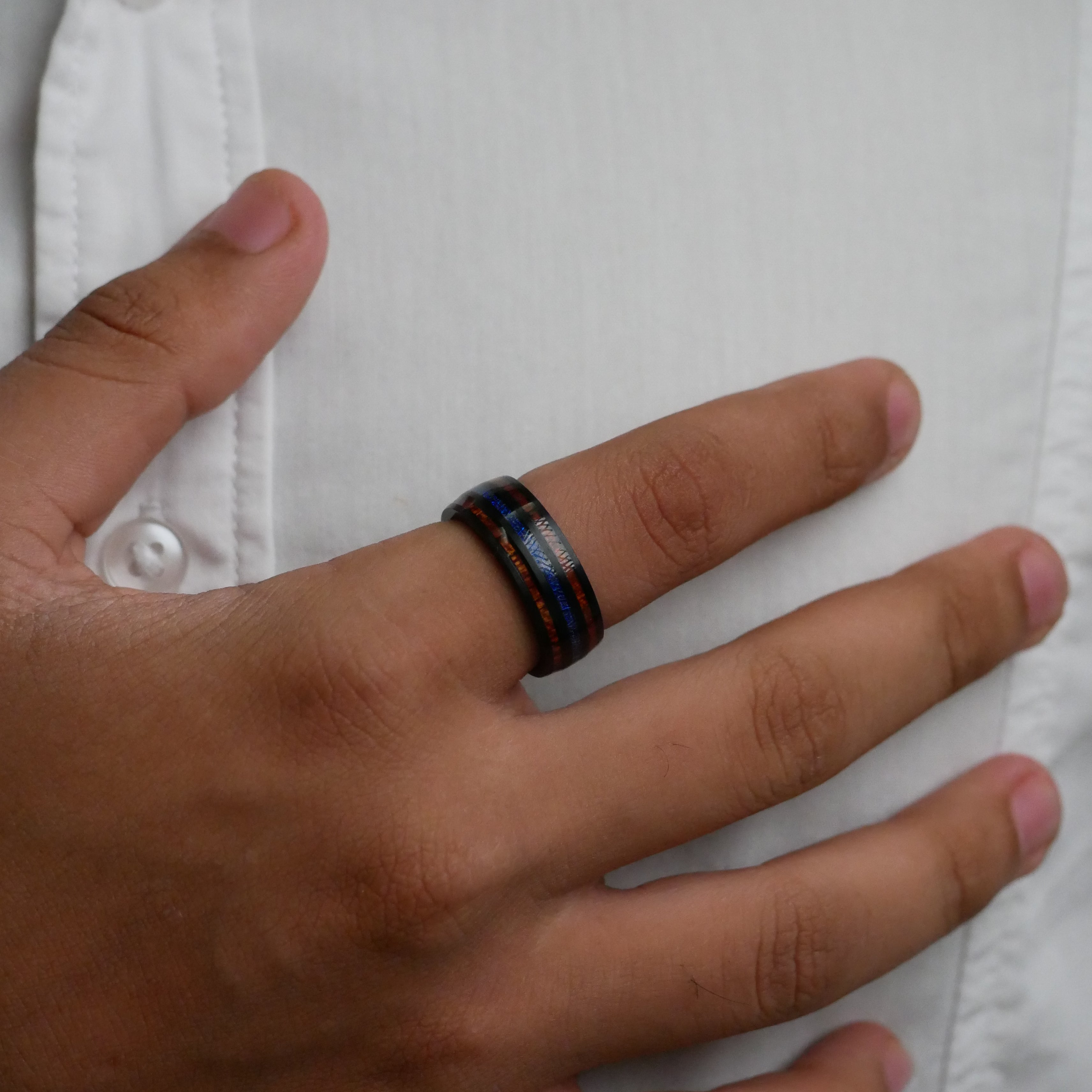 Two-Tone Wood and Blue Channel Ring Secondary image