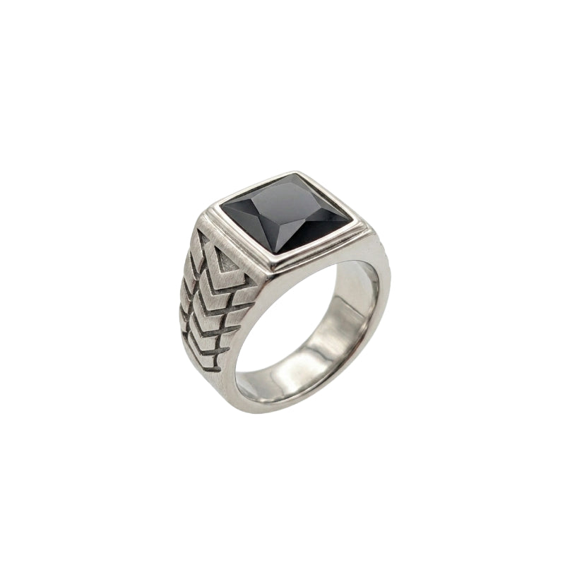Braided-Side Square Black Gemstone Ring Main image