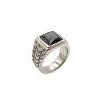 Braided-Side Square Black Gemstone Ring