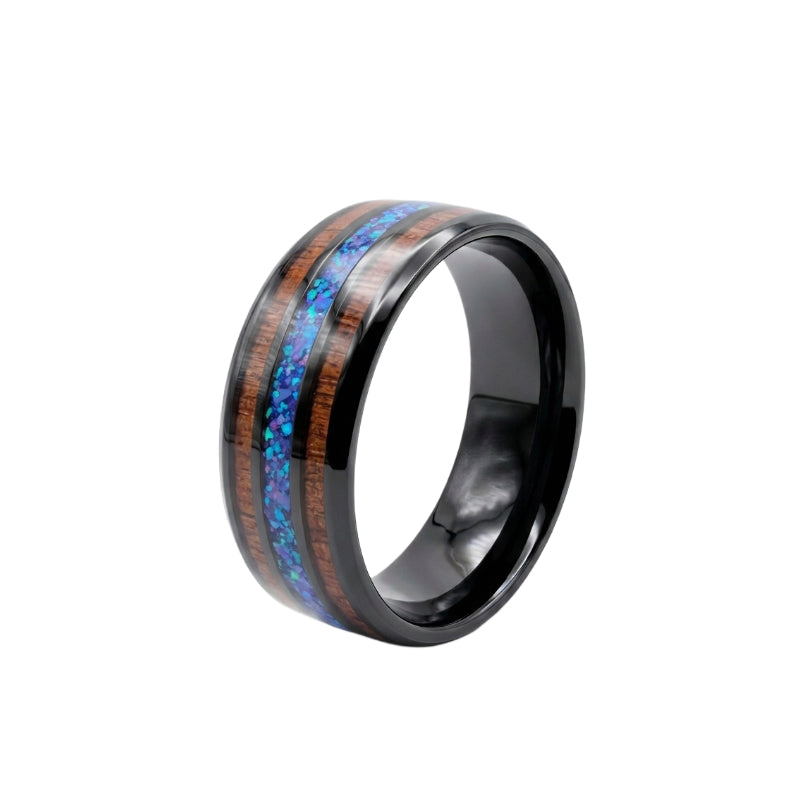 Two-Tone Wood and Blue Channel Ring