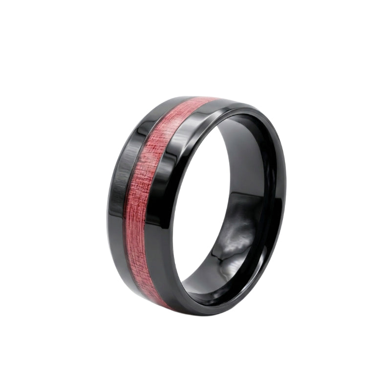 Two-Tone Black and Red Inlay Men's Ring