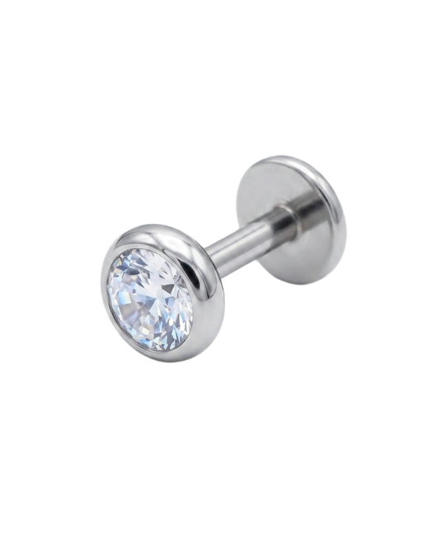 Round Clear Crystal Silver-Tone Stud