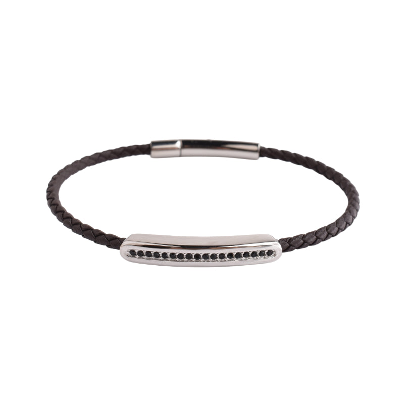 Noir Braided Leather Bar Bracelet Main image