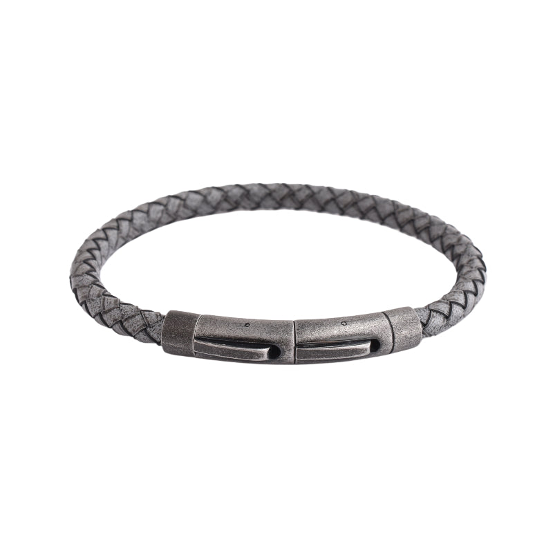 Ashen Slate Woven Leather Bracelet