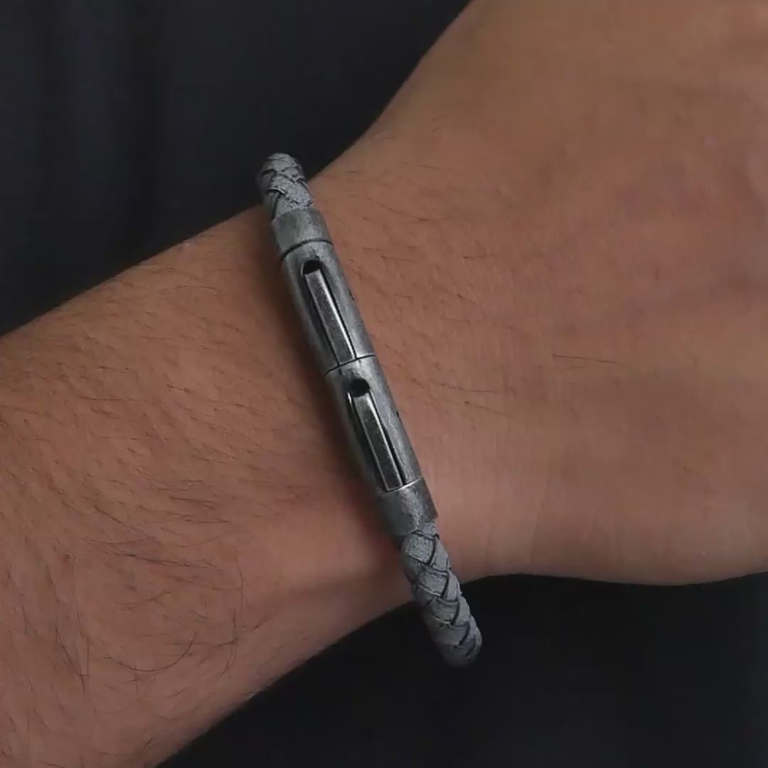 Ashen Slate Woven Leather Bracelet