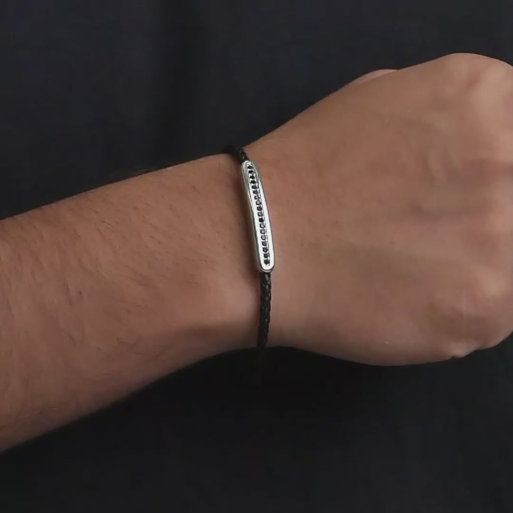 Noir Braided Leather Bar Bracelet