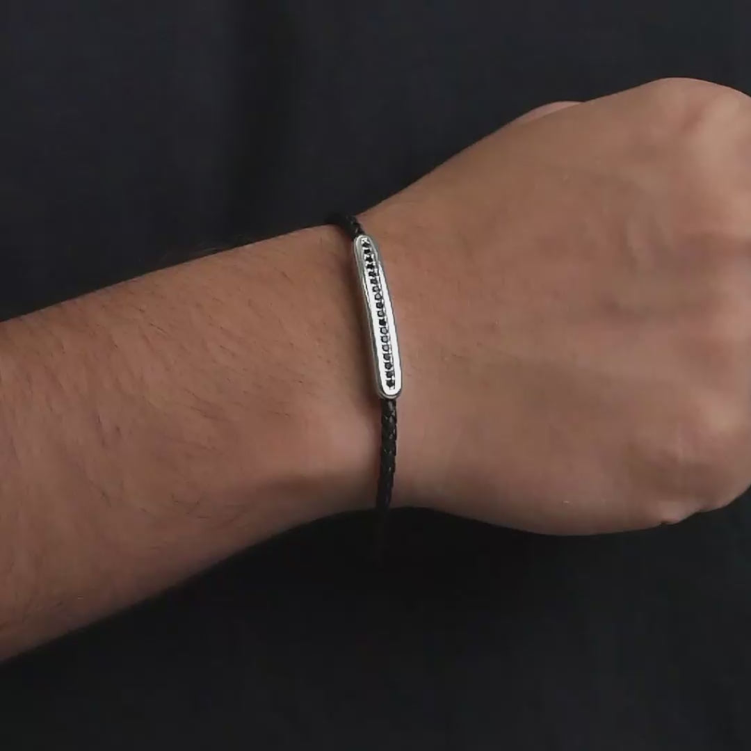 Noir Braided Leather Bar Bracelet